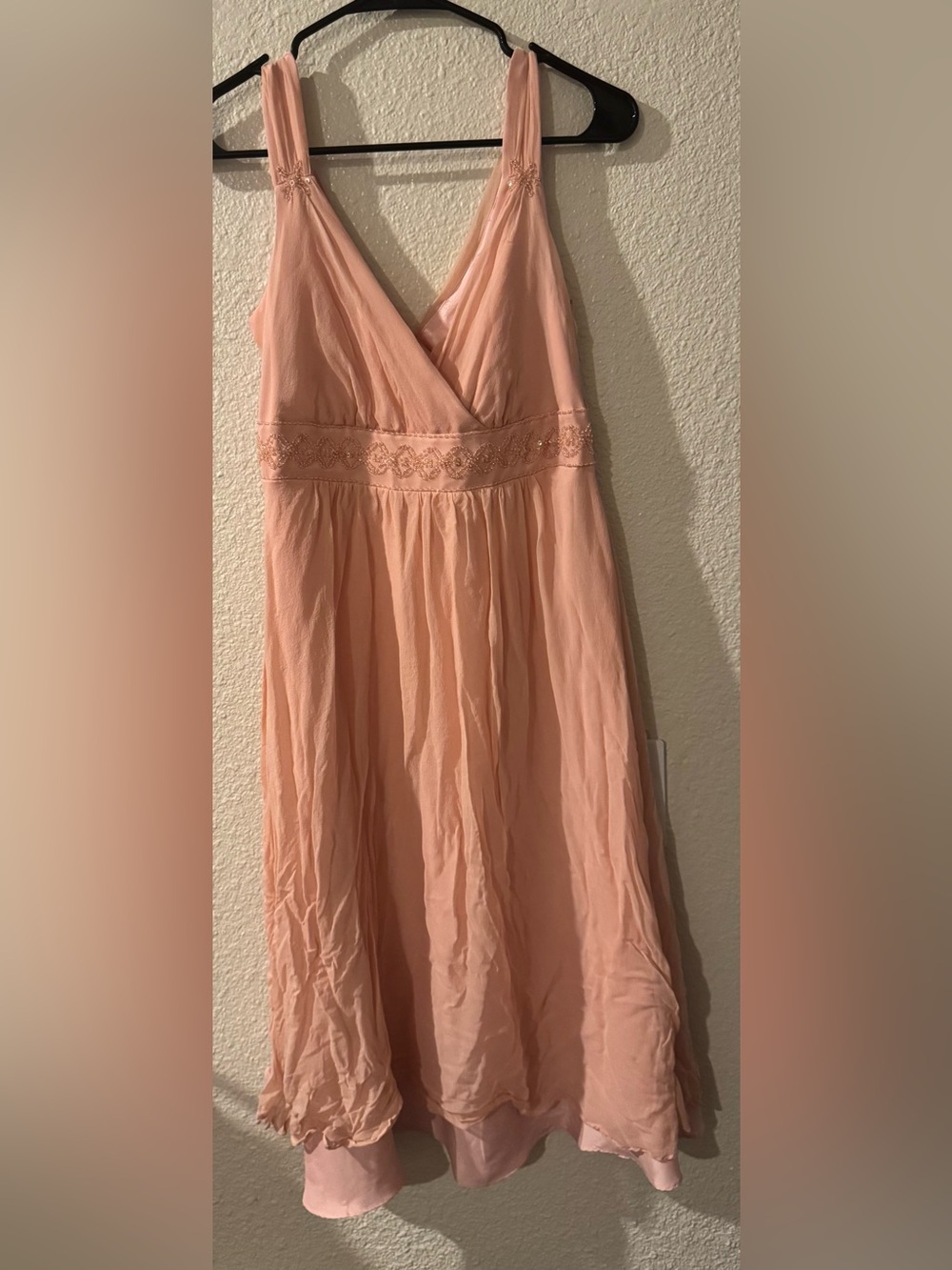 Signature by Robbie Bee Peach Chiffon Midi Dress 100% Silk
